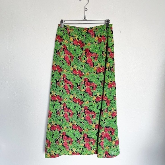 Y2k 2000s 90s Vintage Style Green Pink Floral Print Maxi Long Skirt Small brat - Picture 1 of 6